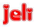 The image displays the word Jeli written in a stylized red font with hearts inside the letters.