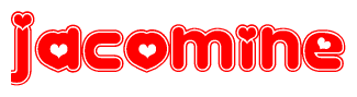 The image is a clipart featuring the word Jacomine written in a stylized font with a heart shape replacing inserted into the center of each letter. The color scheme of the text and hearts is red with a light outline.