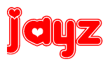 The image is a clipart featuring the word Jayz written in a stylized font with a heart shape replacing inserted into the center of each letter. The color scheme of the text and hearts is red with a light outline.