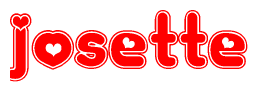 The image is a clipart featuring the word Josette written in a stylized font with a heart shape replacing inserted into the center of each letter. The color scheme of the text and hearts is red with a light outline.