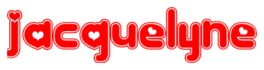 The image is a clipart featuring the word Jacquelyne written in a stylized font with a heart shape replacing inserted into the center of each letter. The color scheme of the text and hearts is red with a light outline.