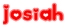 The image is a clipart featuring the word Josiah written in a stylized font with a heart shape replacing inserted into the center of each letter. The color scheme of the text and hearts is red with a light outline.