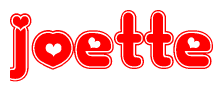 The image is a clipart featuring the word Joette written in a stylized font with a heart shape replacing inserted into the center of each letter. The color scheme of the text and hearts is red with a light outline.