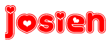   The image is a clipart featuring the word Josien written in a stylized font with a heart shape replacing inserted into the center of each letter. The color scheme of the text and hearts is red with a light outline. 