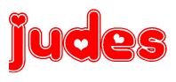 The image displays the word Judes written in a stylized red font with hearts inside the letters.