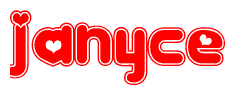 The image is a clipart featuring the word Janyce written in a stylized font with a heart shape replacing inserted into the center of each letter. The color scheme of the text and hearts is red with a light outline.