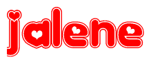 The image is a clipart featuring the word Jalene written in a stylized font with a heart shape replacing inserted into the center of each letter. The color scheme of the text and hearts is red with a light outline.