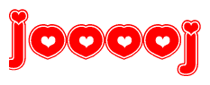The image is a clipart featuring the word Jooooj written in a stylized font with a heart shape replacing inserted into the center of each letter. The color scheme of the text and hearts is red with a light outline.