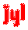 The image is a clipart featuring the word Jyl written in a stylized font with a heart shape replacing inserted into the center of each letter. The color scheme of the text and hearts is red with a light outline.