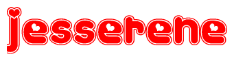 The image is a clipart featuring the word Jesserene written in a stylized font with a heart shape replacing inserted into the center of each letter. The color scheme of the text and hearts is red with a light outline.