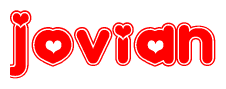   The image displays the word Jovian written in a stylized red font with hearts inside the letters. 