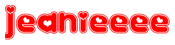 The image displays the word Jeanieeee written in a stylized red font with hearts inside the letters.