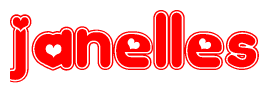 The image is a clipart featuring the word Janelles written in a stylized font with a heart shape replacing inserted into the center of each letter. The color scheme of the text and hearts is red with a light outline.