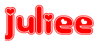 The image is a clipart featuring the word Juliee written in a stylized font with a heart shape replacing inserted into the center of each letter. The color scheme of the text and hearts is red with a light outline.