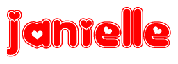The image displays the word Janielle written in a stylized red font with hearts inside the letters.