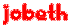   The image is a clipart featuring the word Jobeth written in a stylized font with a heart shape replacing inserted into the center of each letter. The color scheme of the text and hearts is red with a light outline. 