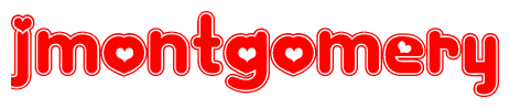 The image displays the word Jmontgomery written in a stylized red font with hearts inside the letters.