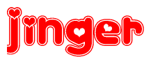 The image is a clipart featuring the word Jinger written in a stylized font with a heart shape replacing inserted into the center of each letter. The color scheme of the text and hearts is red with a light outline.