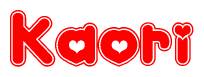 The image displays the word Kaori written in a stylized red font with hearts inside the letters.