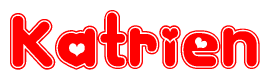 The image displays the word Katrien written in a stylized red font with hearts inside the letters.