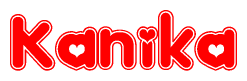 The image is a clipart featuring the word Kanika written in a stylized font with a heart shape replacing inserted into the center of each letter. The color scheme of the text and hearts is red with a light outline.