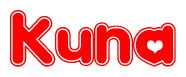 The image displays the word Kuna written in a stylized red font with hearts inside the letters.