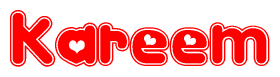 The image displays the word Kareem written in a stylized red font with hearts inside the letters.