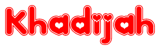 The image is a clipart featuring the word Khadijah written in a stylized font with a heart shape replacing inserted into the center of each letter. The color scheme of the text and hearts is red with a light outline.