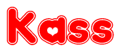 The image is a clipart featuring the word Kass written in a stylized font with a heart shape replacing inserted into the center of each letter. The color scheme of the text and hearts is red with a light outline.