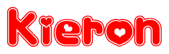 The image is a clipart featuring the word Kieron written in a stylized font with a heart shape replacing inserted into the center of each letter. The color scheme of the text and hearts is red with a light outline.