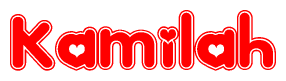 The image is a clipart featuring the word Kamilah written in a stylized font with a heart shape replacing inserted into the center of each letter. The color scheme of the text and hearts is red with a light outline.