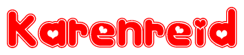 The image displays the word Karenreid written in a stylized red font with hearts inside the letters.