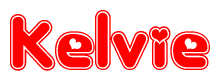 The image is a clipart featuring the word Kelvie written in a stylized font with a heart shape replacing inserted into the center of each letter. The color scheme of the text and hearts is red with a light outline.