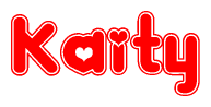 The image is a clipart featuring the word Kaity written in a stylized font with a heart shape replacing inserted into the center of each letter. The color scheme of the text and hearts is red with a light outline.