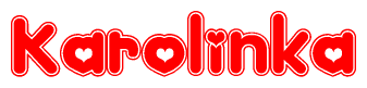The image is a clipart featuring the word Karolinka written in a stylized font with a heart shape replacing inserted into the center of each letter. The color scheme of the text and hearts is red with a light outline.