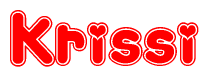The image is a clipart featuring the word Krissi written in a stylized font with a heart shape replacing inserted into the center of each letter. The color scheme of the text and hearts is red with a light outline.