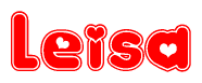 The image is a clipart featuring the word Leisa written in a stylized font with a heart shape replacing inserted into the center of each letter. The color scheme of the text and hearts is red with a light outline.