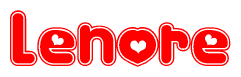 The image displays the word Lenore written in a stylized red font with hearts inside the letters.