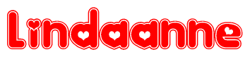 The image is a clipart featuring the word Lindaanne written in a stylized font with a heart shape replacing inserted into the center of each letter. The color scheme of the text and hearts is red with a light outline.