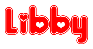 The image is a clipart featuring the word Libby written in a stylized font with a heart shape replacing inserted into the center of each letter. The color scheme of the text and hearts is red with a light outline.