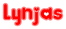 The image is a clipart featuring the word Lynjas written in a stylized font with a heart shape replacing inserted into the center of each letter. The color scheme of the text and hearts is red with a light outline.