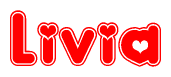 Red and White Livia Word with Heart Design