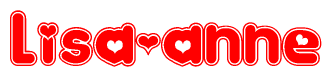 The image is a clipart featuring the word Lisa-anne written in a stylized font with a heart shape replacing inserted into the center of each letter. The color scheme of the text and hearts is red with a light outline.