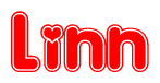 The image is a clipart featuring the word Linn written in a stylized font with a heart shape replacing inserted into the center of each letter. The color scheme of the text and hearts is red with a light outline.