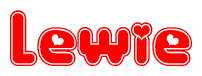 The image is a clipart featuring the word Lewie written in a stylized font with a heart shape replacing inserted into the center of each letter. The color scheme of the text and hearts is red with a light outline.