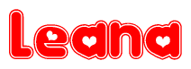 The image is a clipart featuring the word Leana written in a stylized font with a heart shape replacing inserted into the center of each letter. The color scheme of the text and hearts is red with a light outline.