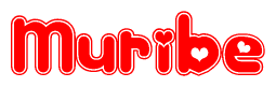 The image is a clipart featuring the word Muribe written in a stylized font with a heart shape replacing inserted into the center of each letter. The color scheme of the text and hearts is red with a light outline.