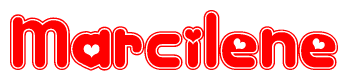 The image is a clipart featuring the word Marcilene written in a stylized font with a heart shape replacing inserted into the center of each letter. The color scheme of the text and hearts is red with a light outline.