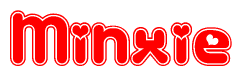 The image displays the word Minxie written in a stylized red font with hearts inside the letters.
