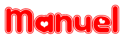 The image is a clipart featuring the word Manuel written in a stylized font with a heart shape replacing inserted into the center of each letter. The color scheme of the text and hearts is red with a light outline.